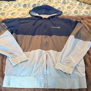 Travis Mathew Blue and Gray Hooded Hoodie Sweatshirt Full Zip like new Medium